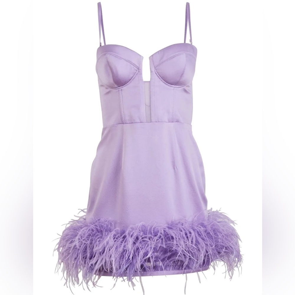 Fleur du Mal Purple Satin & feather-embellished bustier Dress